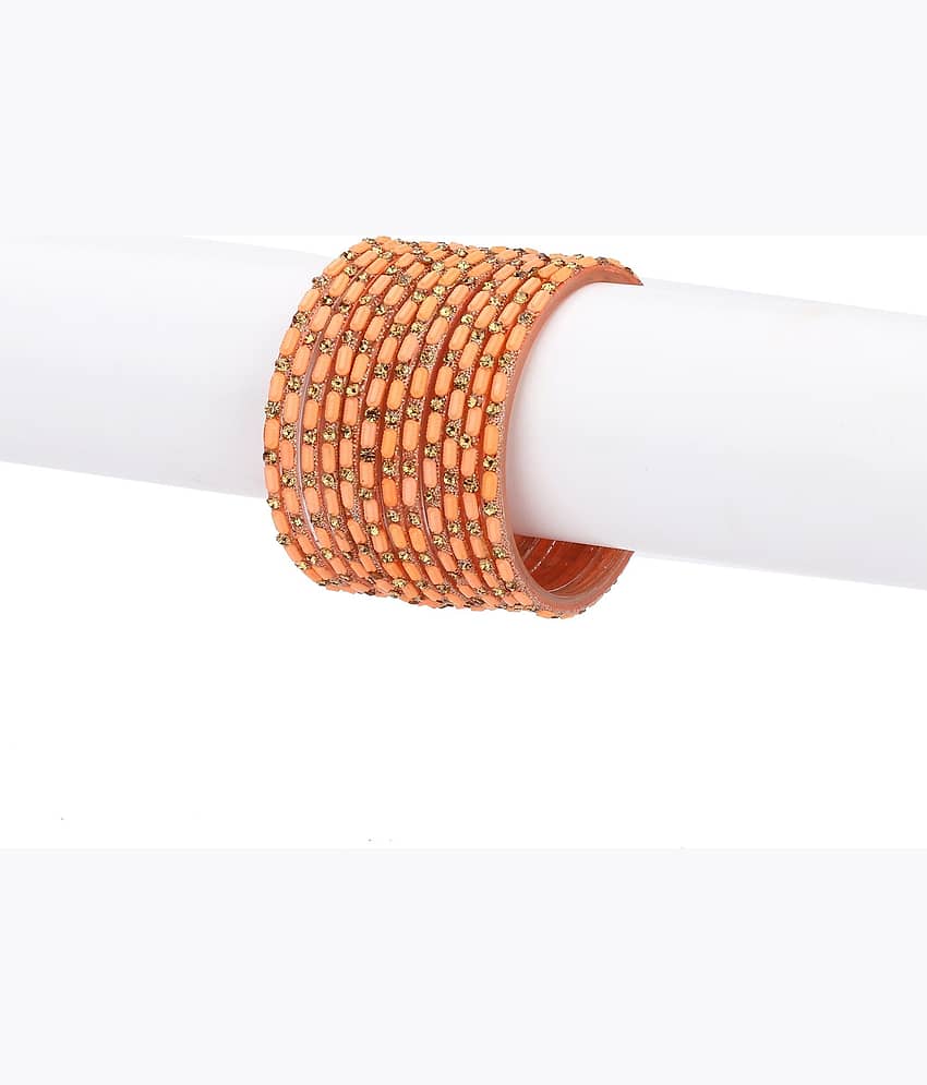 Somil Designer Colorful Collection Orange 12 Fashion Bangle Set Ornamented With Exclusive Beads-GL1.b_2.4 - Bangles & Bracelets | Buy online on ZillyBuy