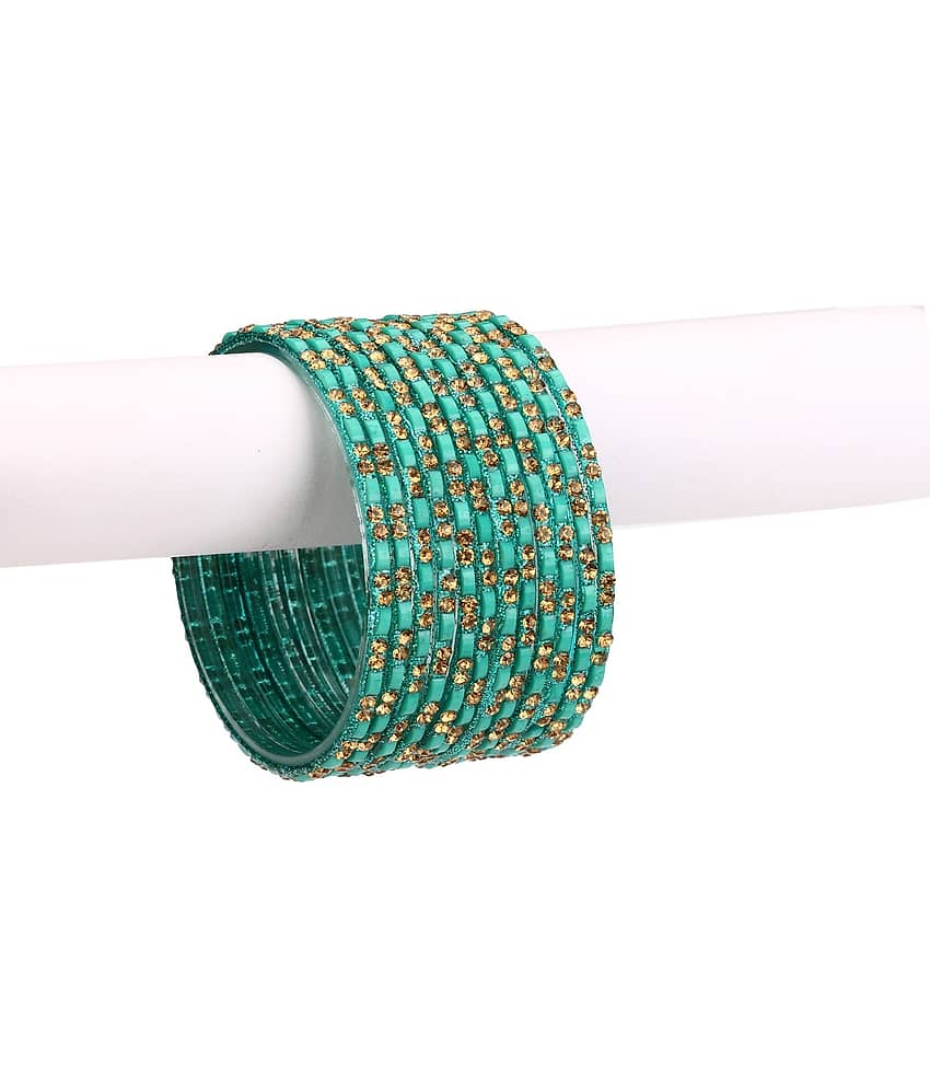Somil Firozi 12 Bangle Set Decorative With Colorful Beads & Stone With Safety Box-DQ_2.4 - Bangles & Bracelets | Buy online on ZillyBuy