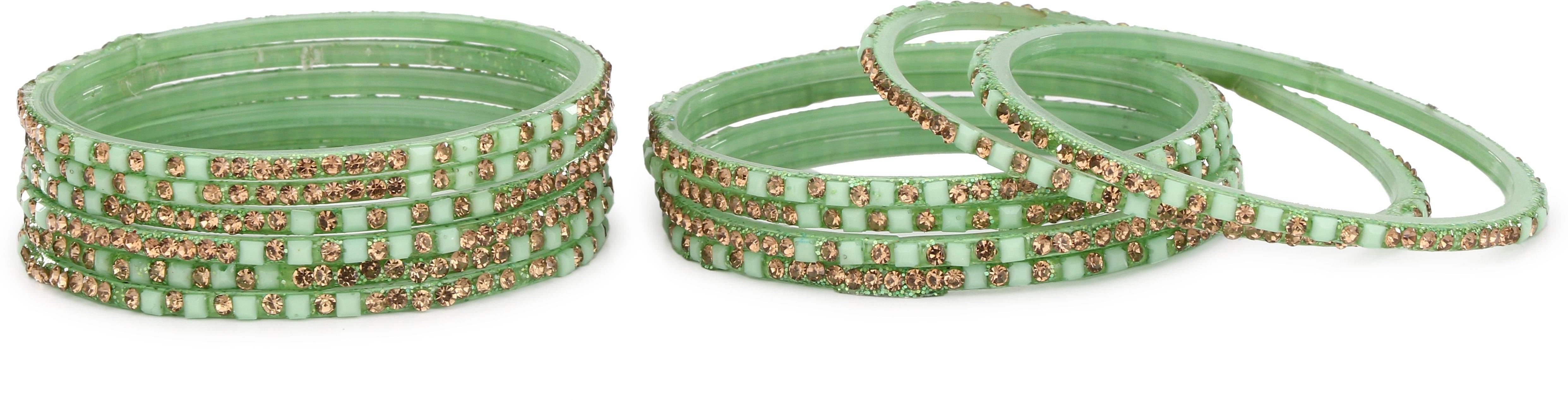 Somil Hand Decorative Traditional/ Fashionable Glass Bangle Set Ornamented With Colorful Beads For Stylish Attractive Look (Pack Of 12) Green_2.4 Somil Hand Decorative Traditional/ Fashionable Glass Bangle Set Ornamented With Colorful Beads For Stylish Attractive Look (Pack Of 12) Green_2.4