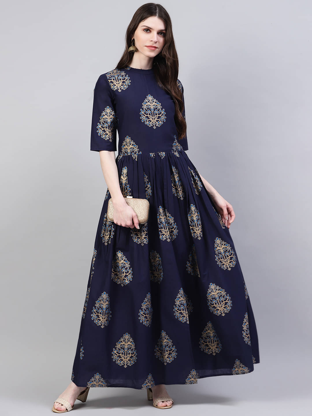     			Stylum Navy Cotton A-line Kurti