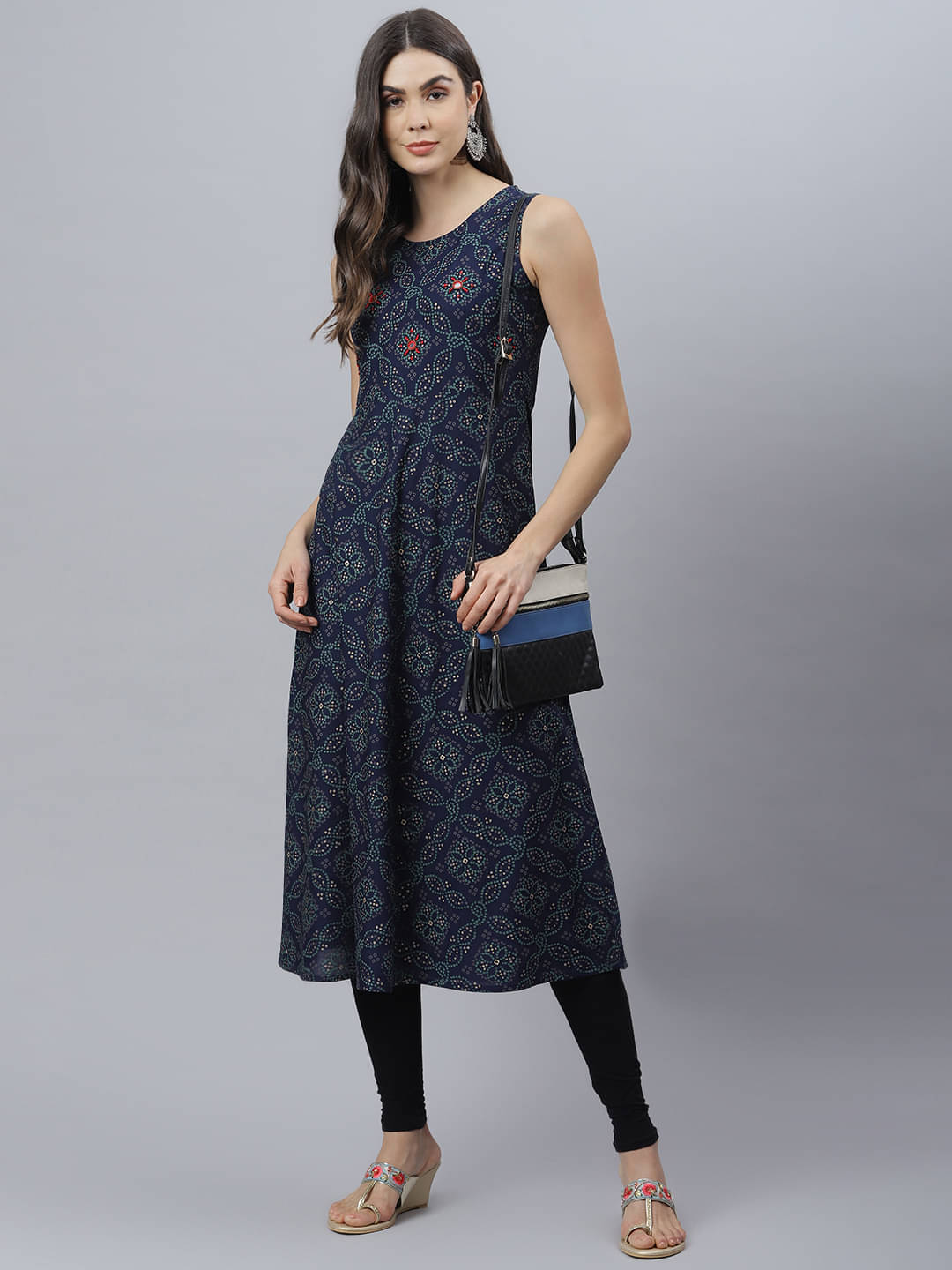     			Stylum - Navy Rayon Women's Flared Kurti