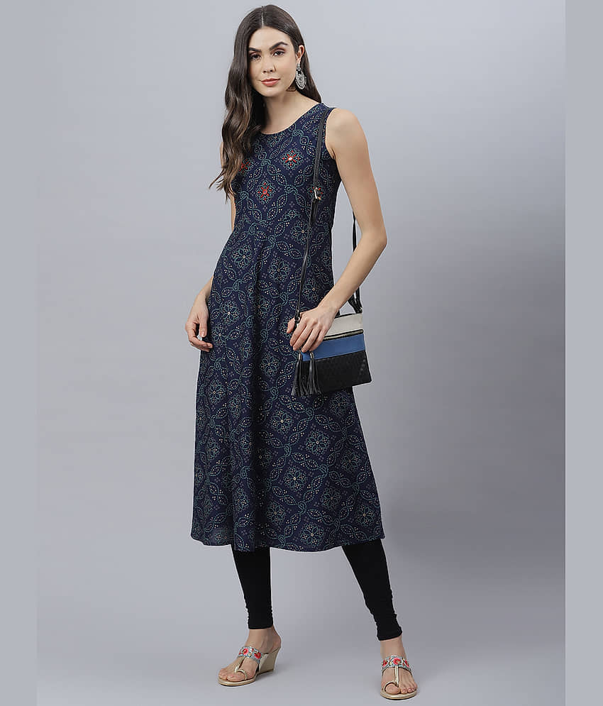Stylum - Navy Rayon Women's Flared Kurti - Kurtis, Tunics | Buy online on ZillyBuy