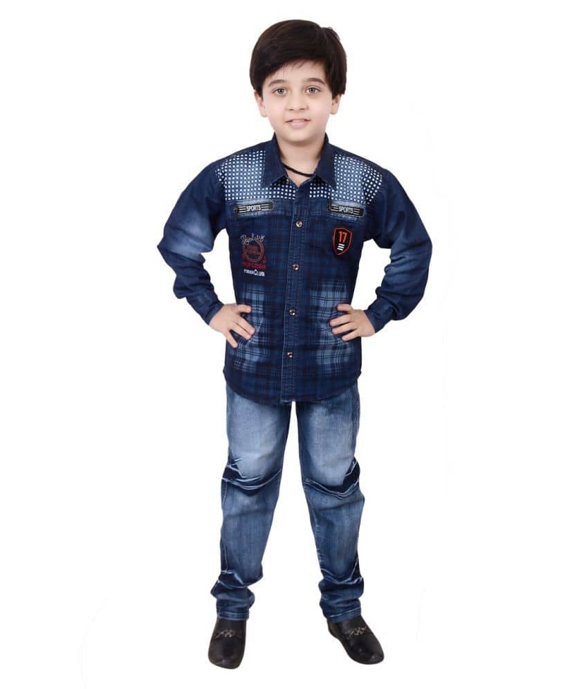 Arshia Fashions Pack of 1 Boys Cotton Blend Shirt & Jeans Set ( Blue )