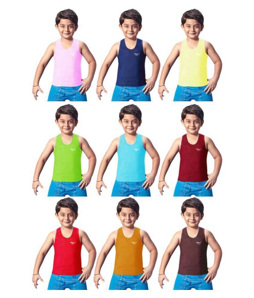     			Dixcy Josh Fine Cotton Multicolor Sleeveless Vests for Kids/Boys - Pack of 9