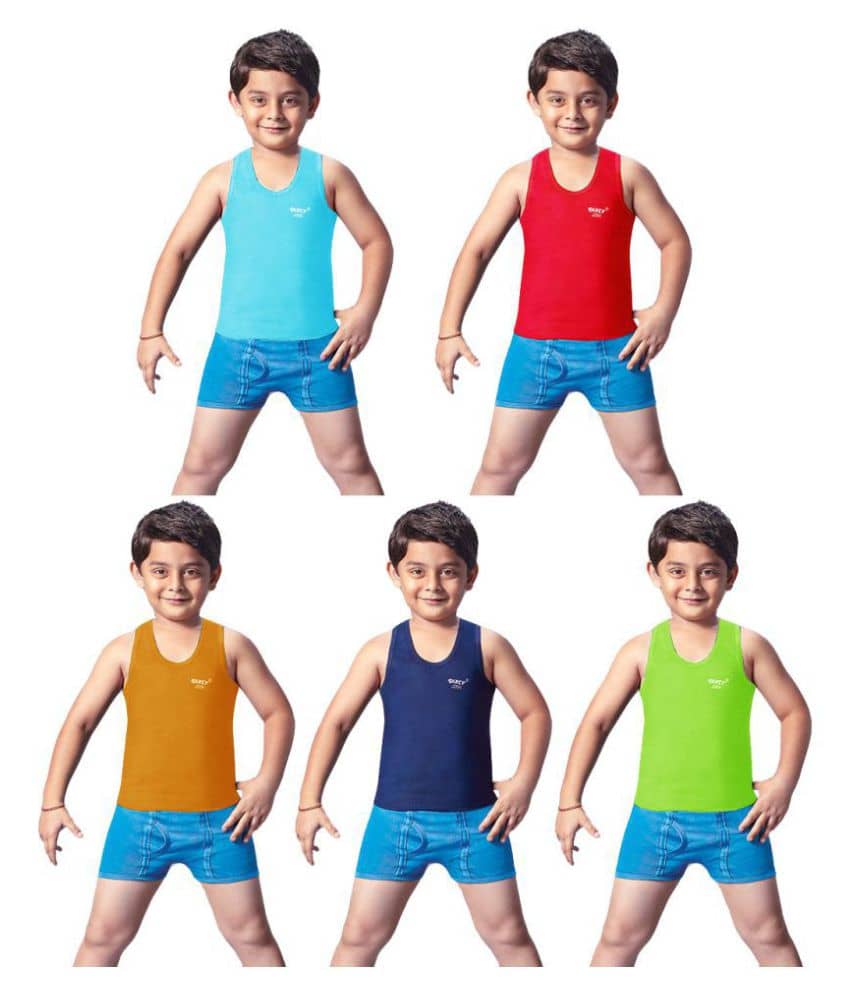 Dixcy Josh Fine Cotton Multicolor Sleeveless Vests for Kids/Boys - Pack of 5 - Nightwear & Loungewear | Buy online on ZillyBuy