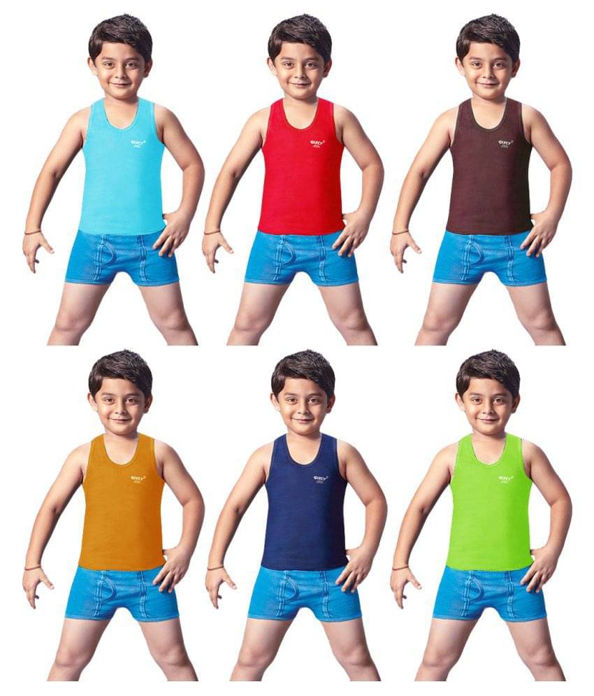     			Dixcy Josh Fine Cotton Multicolor Sleeveless Vests for Kids/Boys - Pack of 6