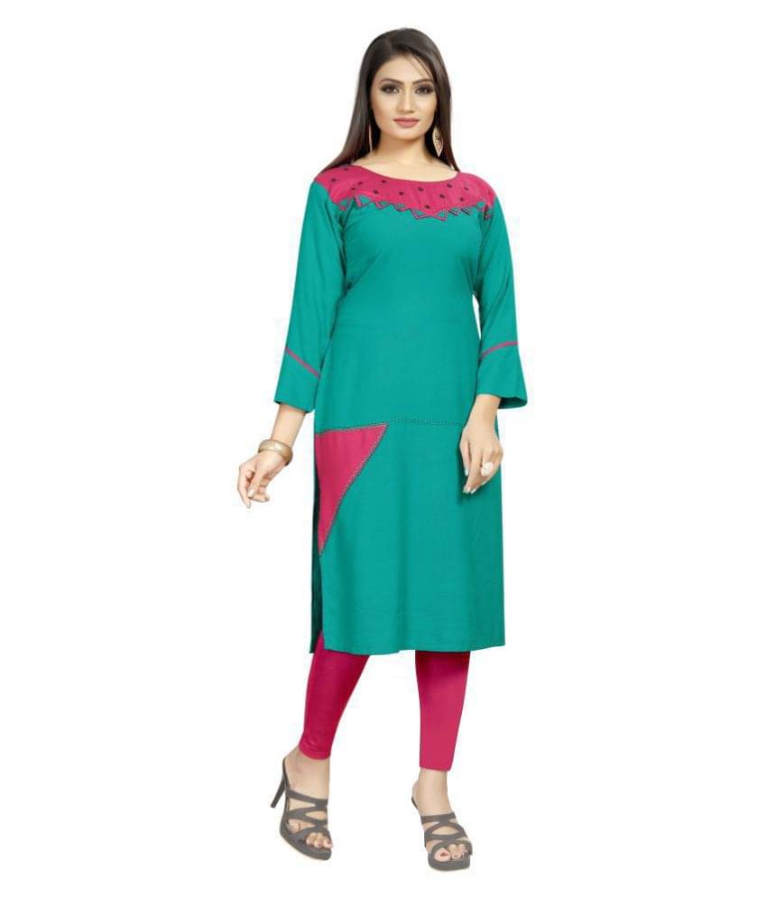 dk life style - Green Rayon Women's Straight Kurti ( Pack of 1 ) dk life style - Green Rayon Women's Straight Kurti ( Pack of 1 )