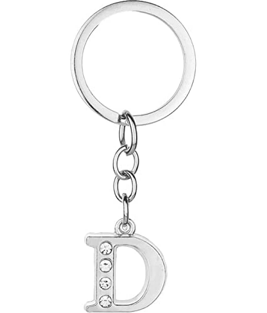Americ Style Alphabet D Chrome Metal Finish Keyring Key Chain (Silver)