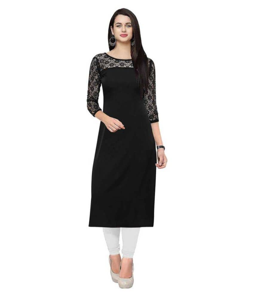 Dream Beauty Fashion - Black Crepe Women's Straight Kurti ( Pack of 1 ) - Kurtis, Tunics | Buy online on ZillyBuy