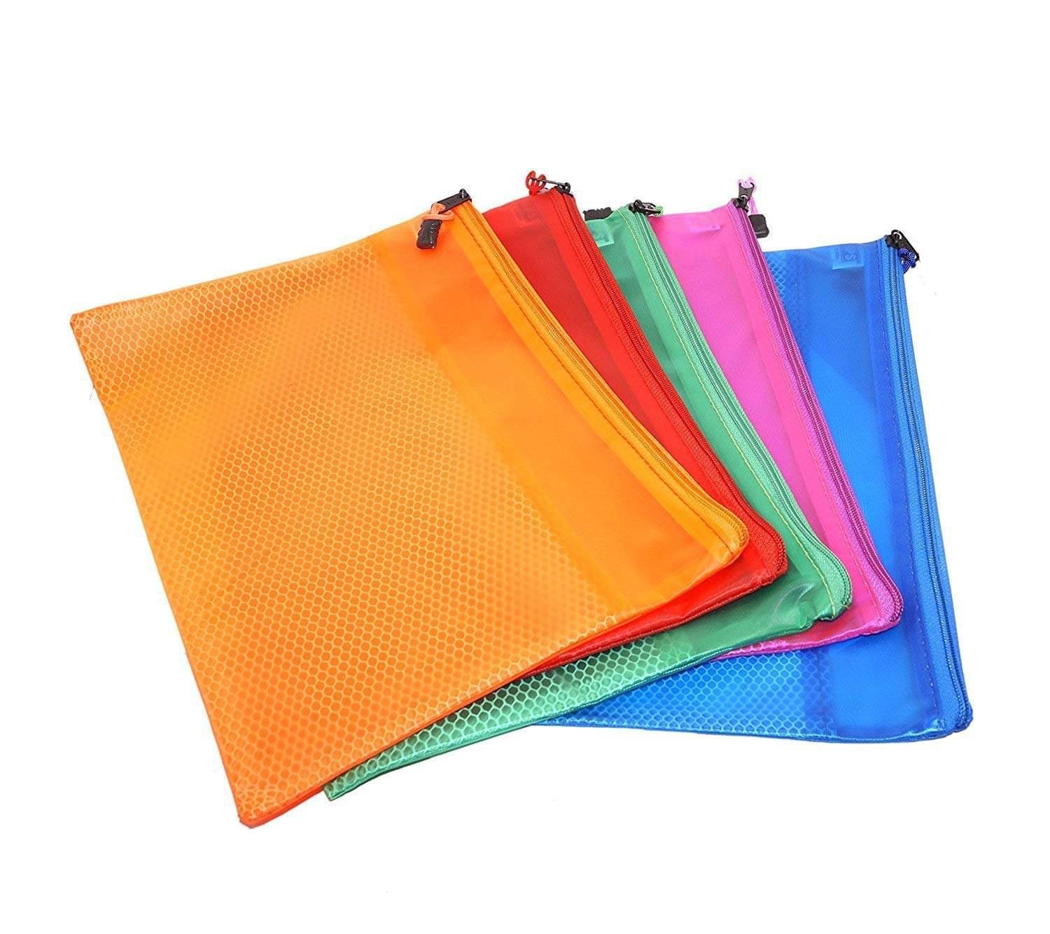     			RANGWELL Presents Transparent Plastic Pouch, Clear Color Zippered Documents Holder/Bags, Waterproof Travel Pouch, Paper Document Bag, 5 Pieces with Assorted Colour (39x26)