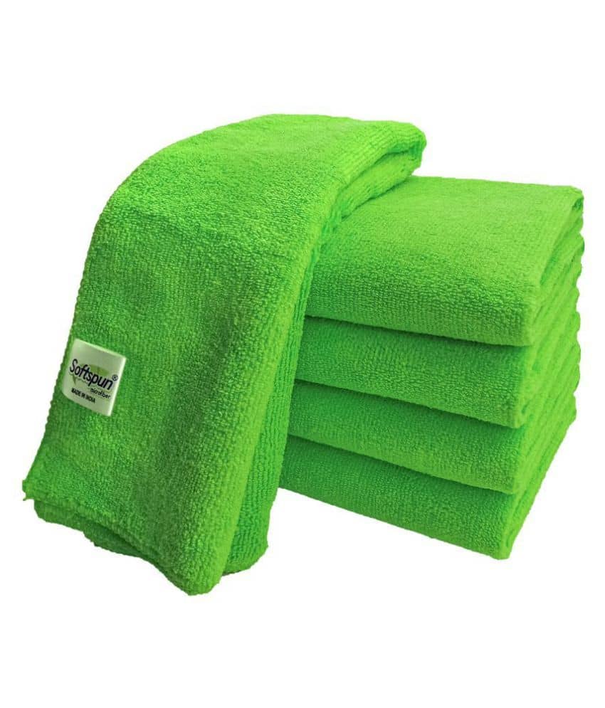 SOFTSPUN Microfiber Cloth - 2 pcs - 30x30 cms - 340 GSM Green - Thick Lint & Streak-Free Multipurpose Cloths - Automotive Microfibre Towels for Car Bike Cleaning Polishing Washing & Detailing
