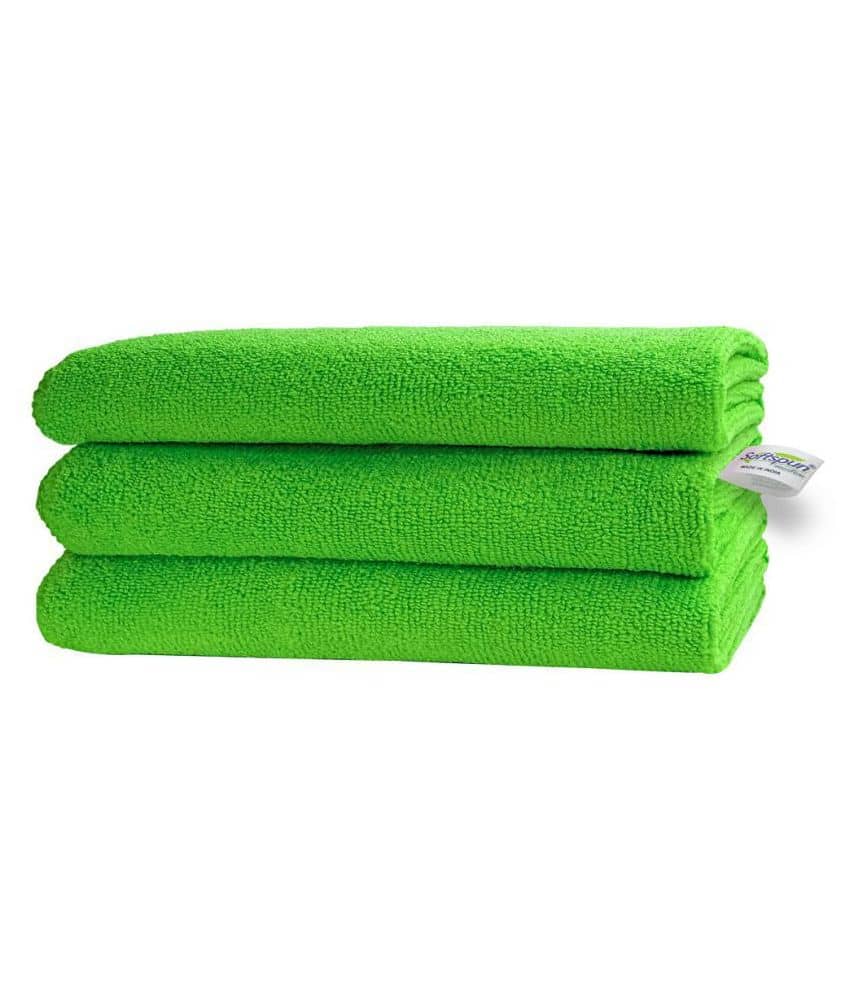 SOFTSPUN Microfiber Cloth - 2 pcs - 30x30 cms - 340 GSM Green - Thick Lint & Streak-Free Multipurpose Cloths - Automotive Microfibre Towels for Car Bike Cleaning Polishing Washing & Detailing