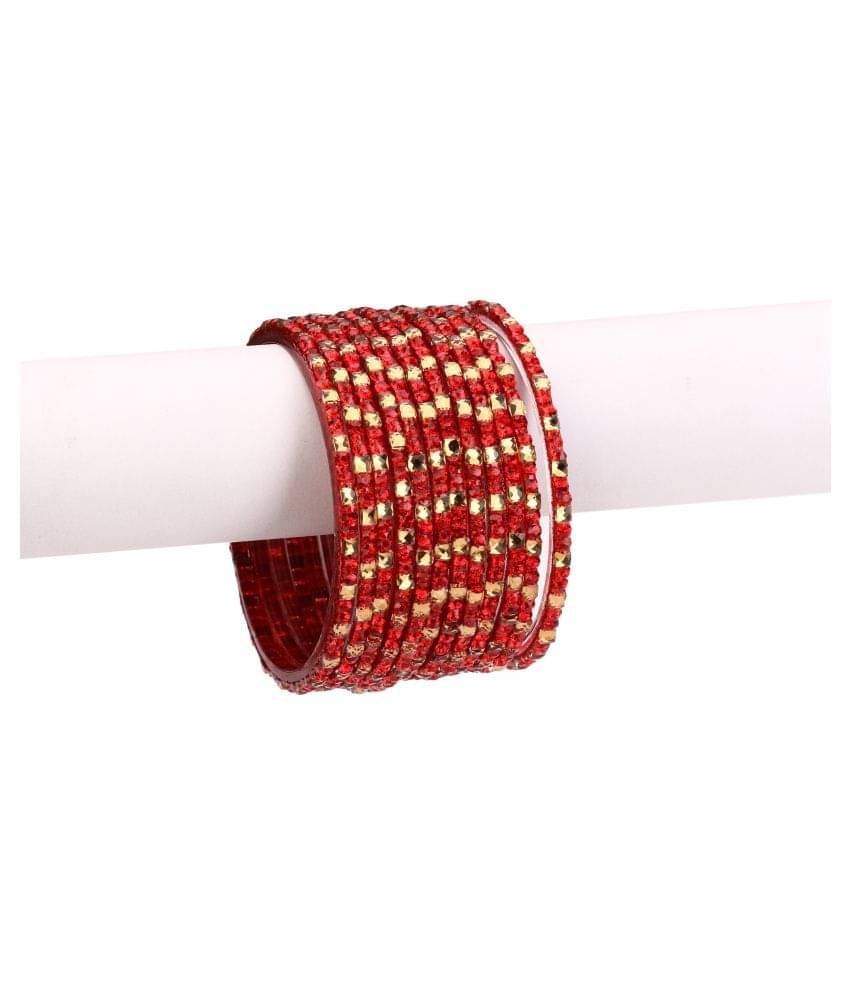     			Afast 12 Firing Red Glass Bangle Party Set Fully Ornamented With Colorful Beads & Crystal With Safety Box-EI_2.8