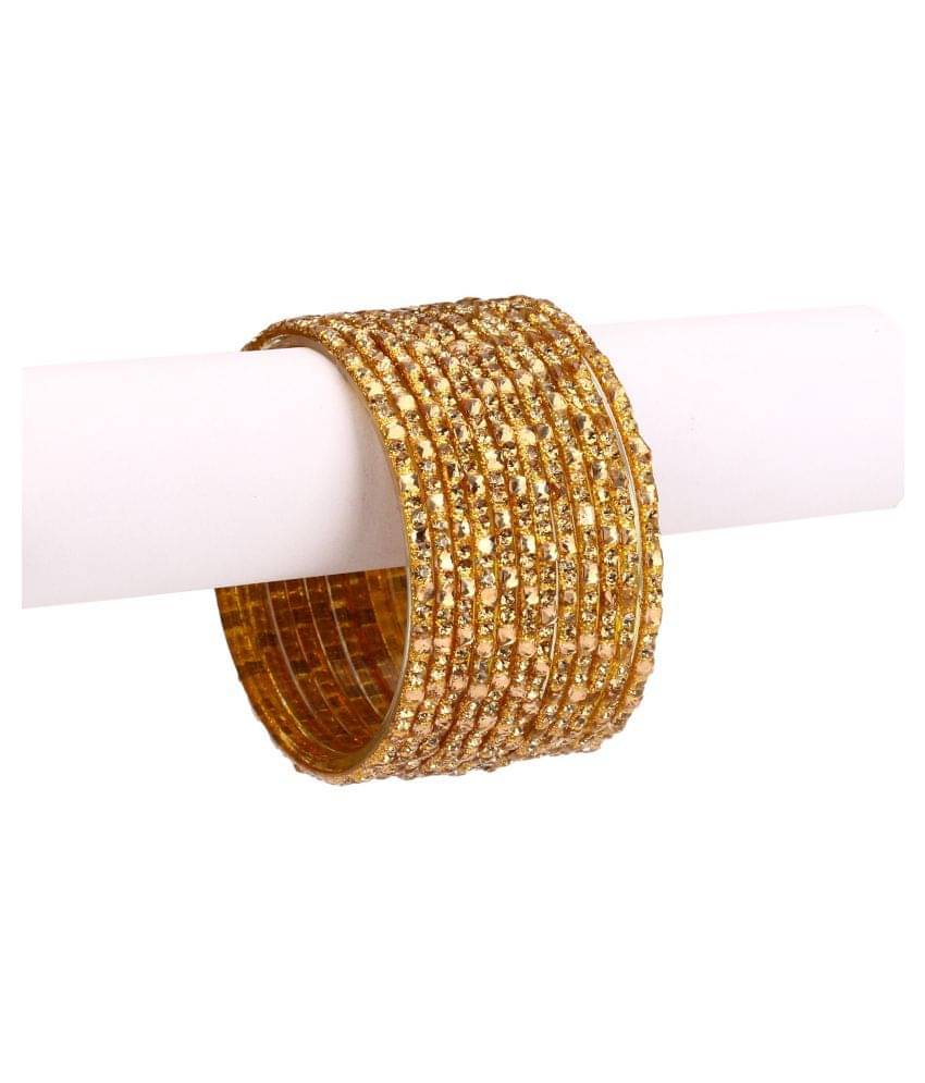     			Afast 12 Golden Glass Bangle Party Set Fully Ornamented With Colorful Beads & Crystal With Safety Box-EM_2.2