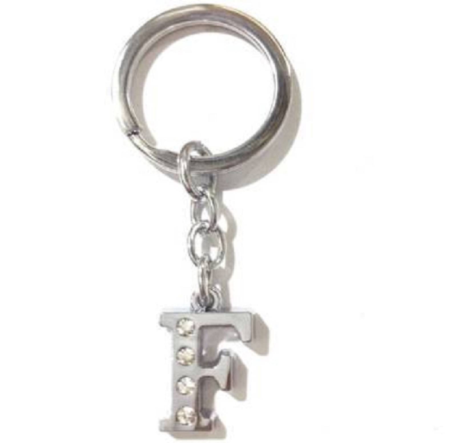     			Americ Style Alphabet F Chrome Metal Finish Keyring Key Chain  (Silver)