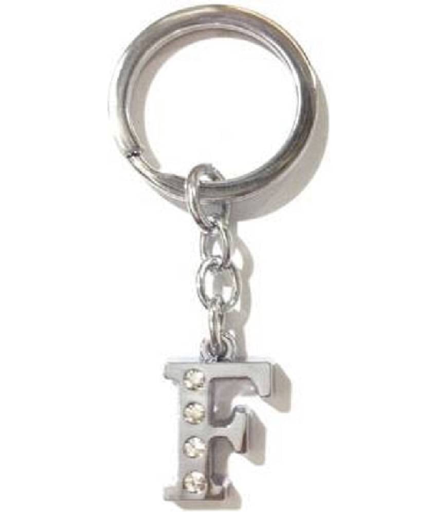 Americ Style Alphabet F Chrome Metal Finish Keyring Key Chain (Silver)