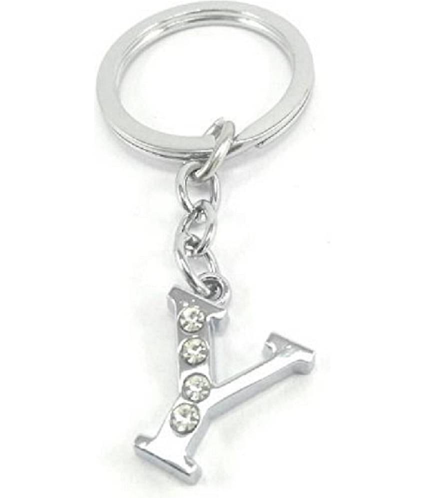 Americ Style Alphabet Y Chrome Metal Finish Keyring Key Chain (Silver)