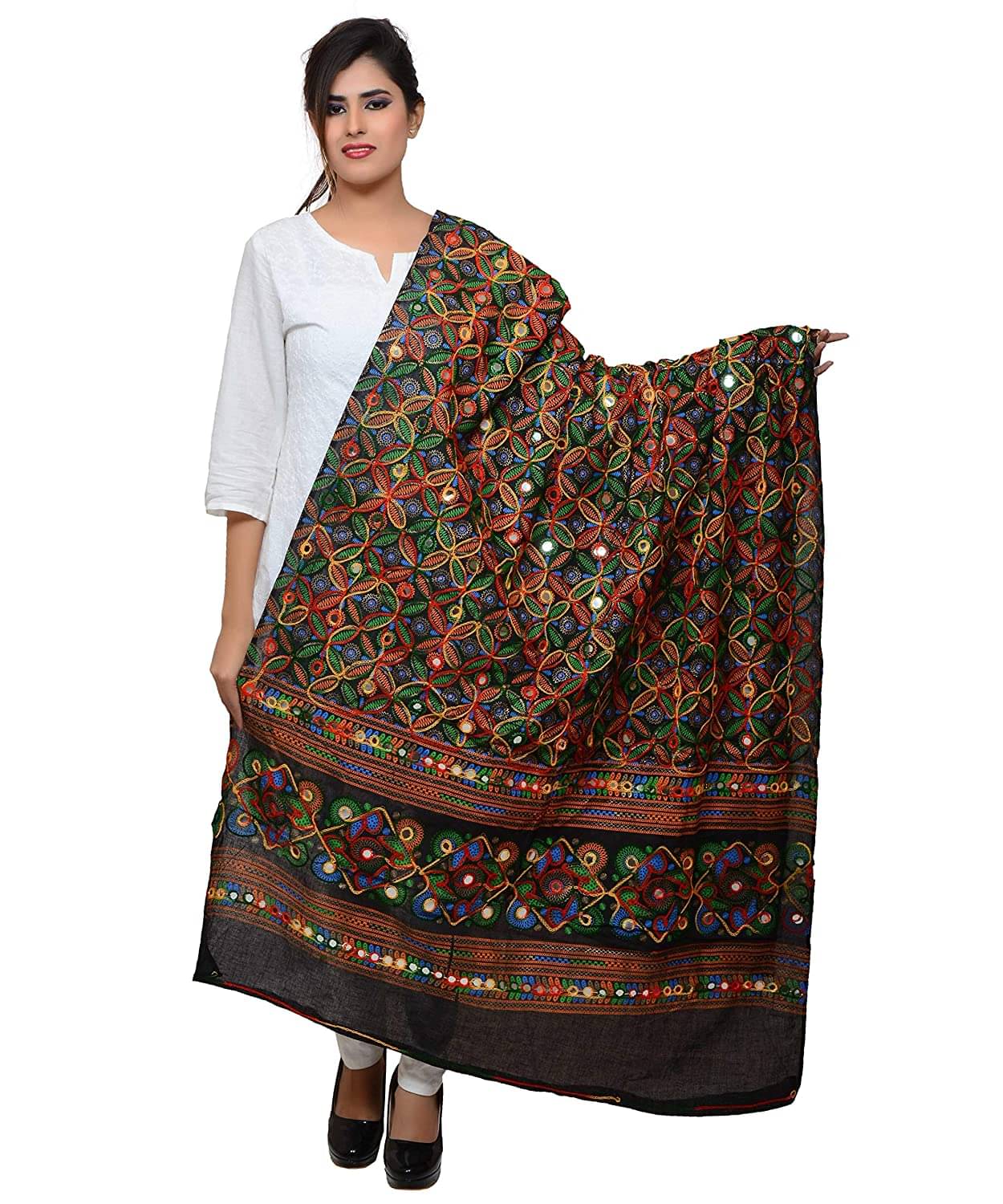 Raj Black Cotton Aari Embroidered Dupatta Raj Black Cotton Aari Embroidered Dupatta