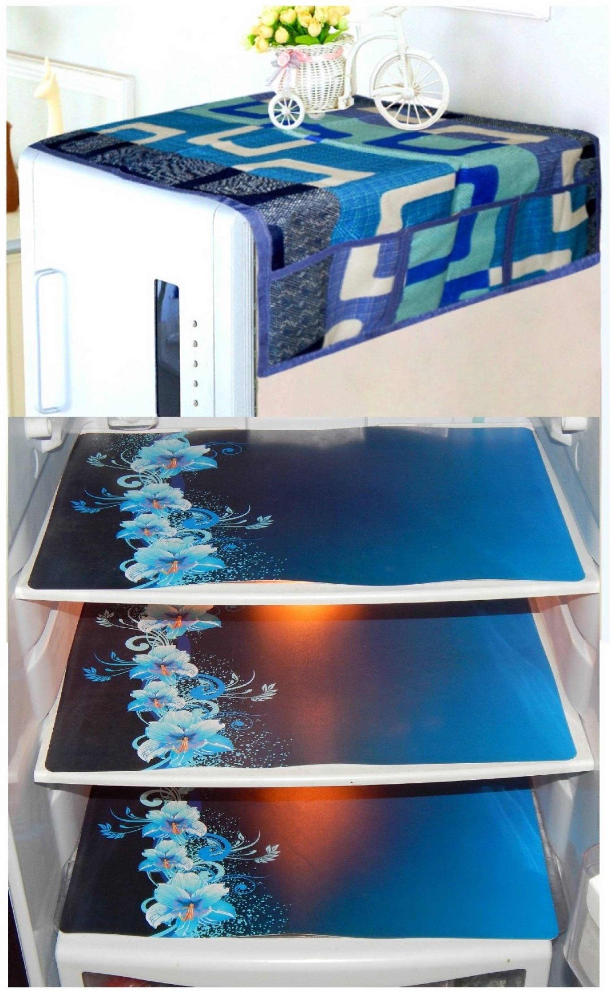     			Shaphio Set of 4 Polyester Blue Fridge Top Cover