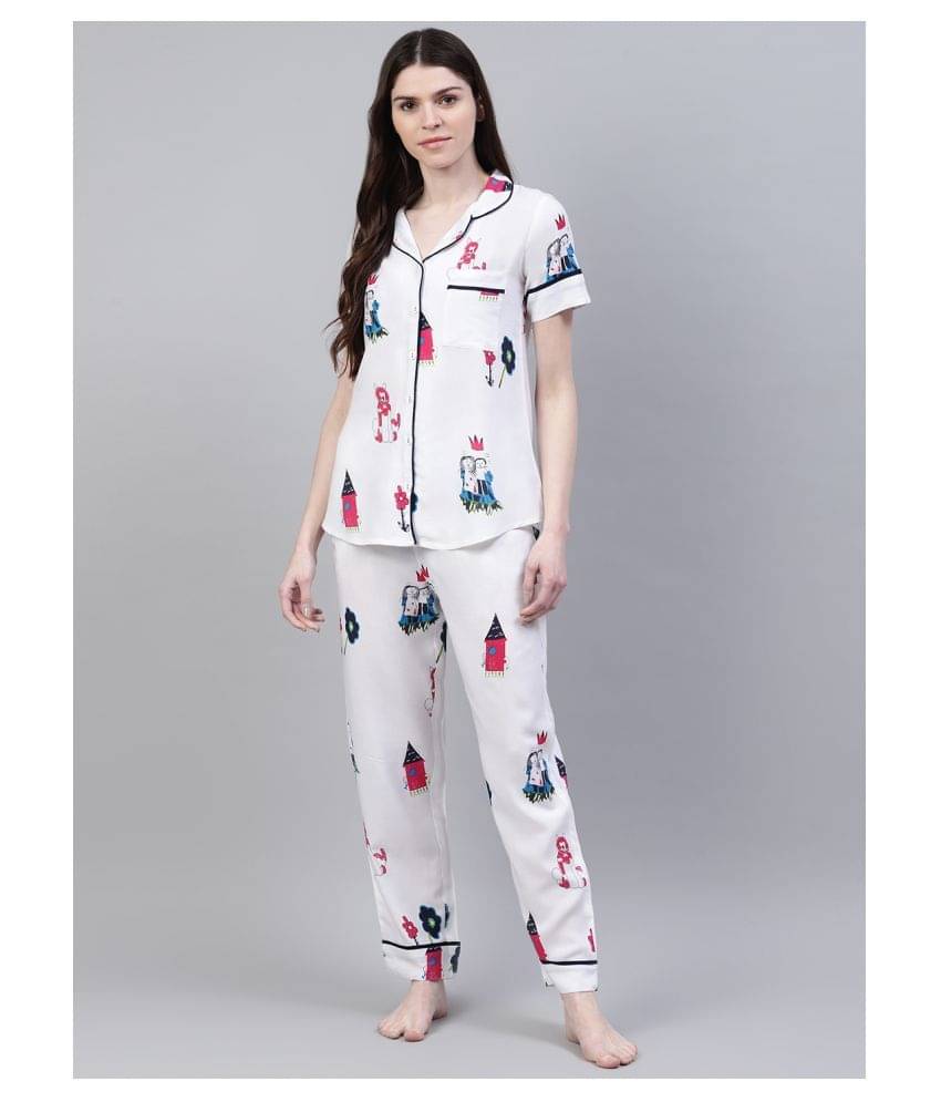     			Stylum Rayon Nightsuit Sets - White
