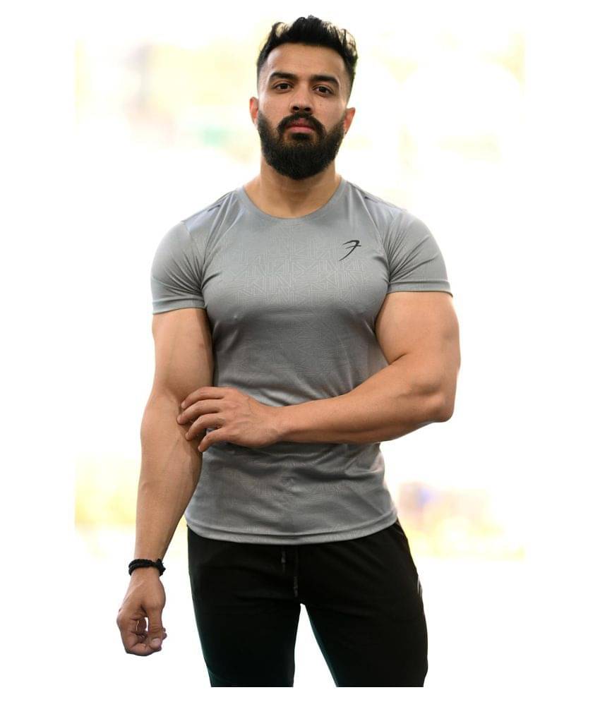 Fuaark - Light Grey Polyester Regular Fit Men's Compression T-Shirt ( Pack of 1 ) Fuaark - Light Grey Polyester Regular Fit Men's Compression T-Shirt ( Pack of 1 )