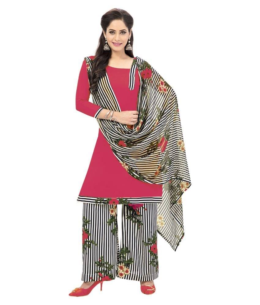 Jevi Prints Red Crepe Unstitched Dress Material Jevi Prints Red Crepe Unstitched Dress Material
