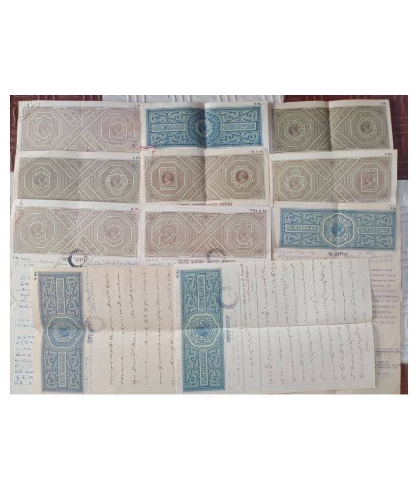     			MANMAI 12 X ALL DIFFERENT SET - BRITISH INDIA BURMA - KING GEORGE ( KG VI ) - BOND PAPER - REVENUE COURT FEE