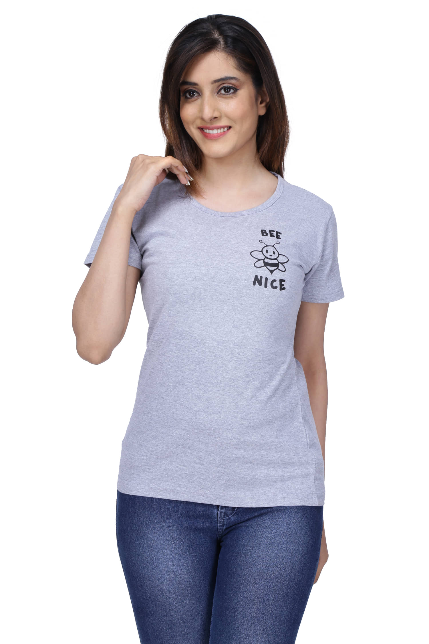 Neo Garments Women Cotton Printed Regular Fit Round Neck T-Shirt ( Grey )