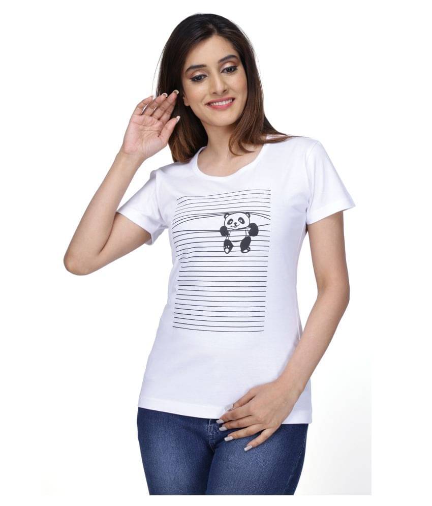     			Neo Garments Women Cotton Printed Regular Fit Round Neck T-Shirt ( White )