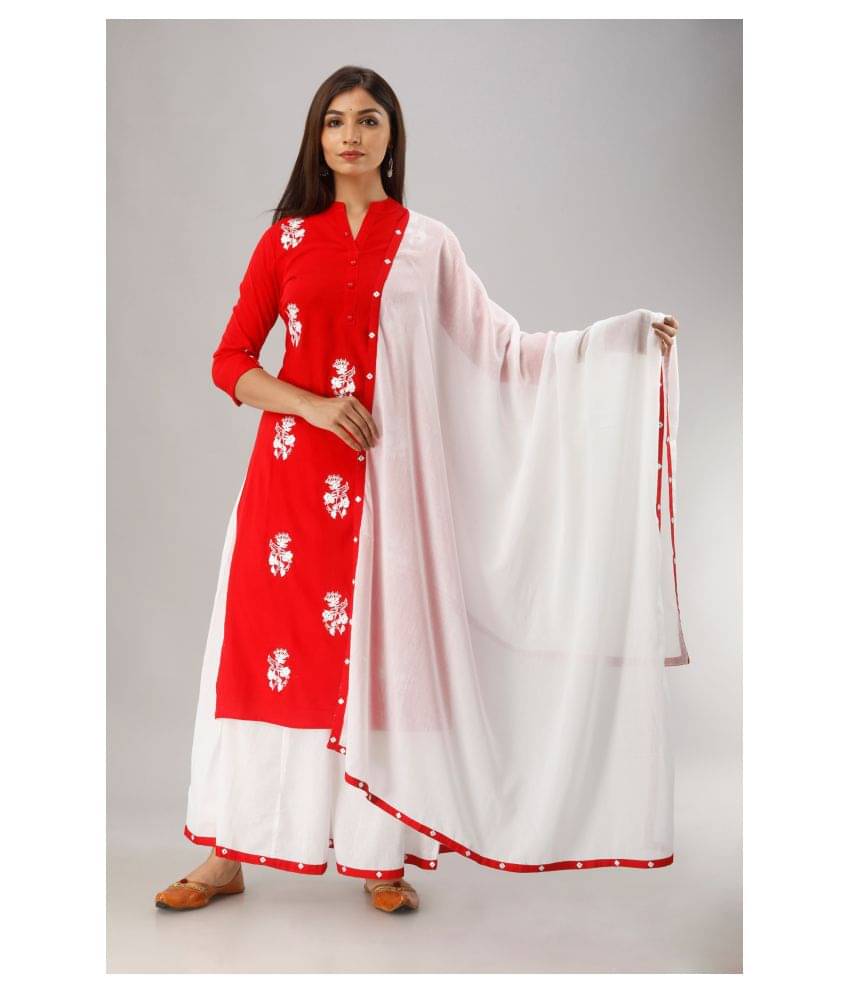     			MAUKA Rayon Kurti With Sharara And Gharara - Stitched Suit