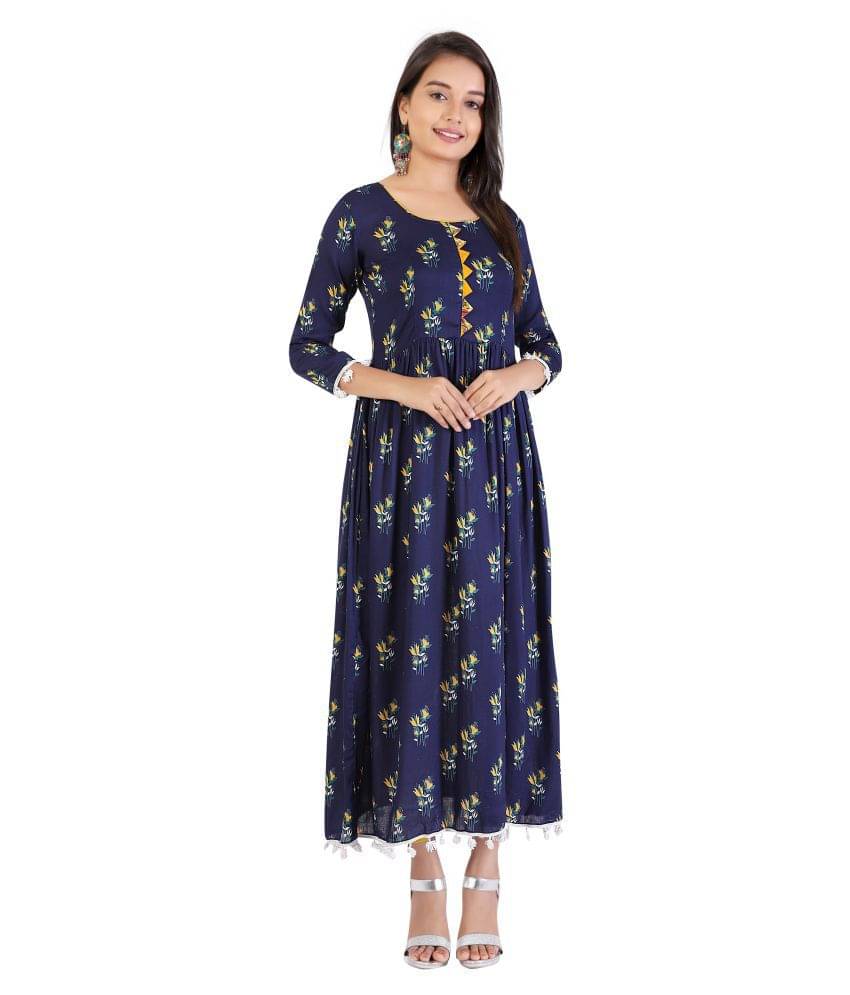     			MEESORRA - Navy Rayon Women's Flared Kurti ( Pack of 1 )