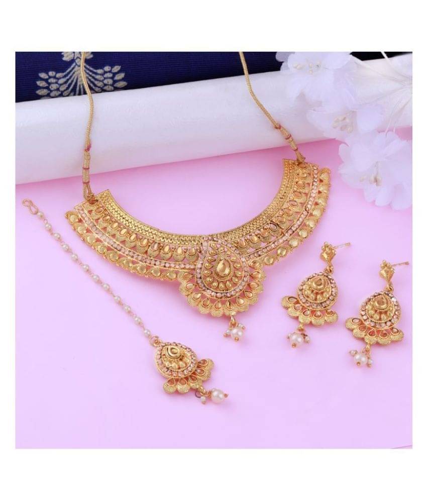     			N M CREATION Alloy Golden Traditional Necklaces Set Choker