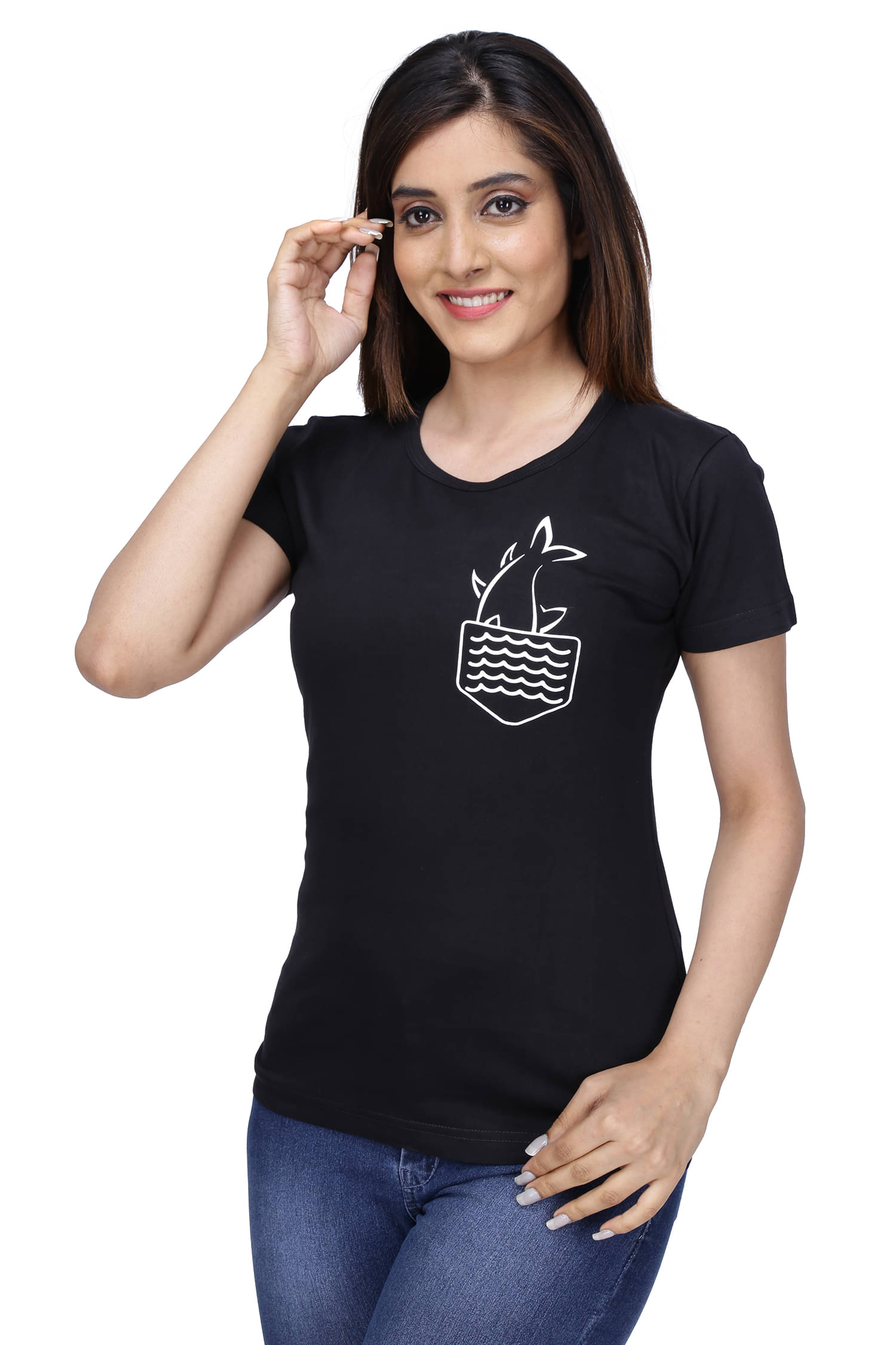     			Neo Garments Women Cotton Printed Regular Fit Round Neck T-Shirt ( Black )