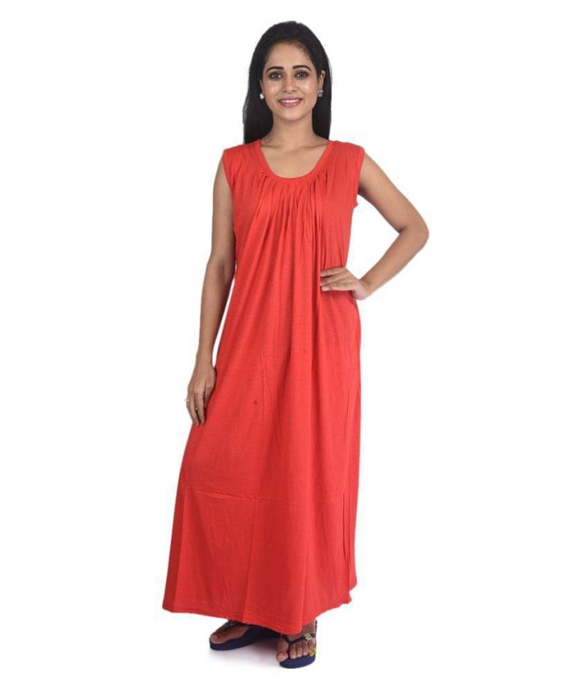 PIYALI'S CREATION WOMEN'S Hosiery Nighty & Night Gowns - Red PIYALI'S CREATION WOMEN'S Hosiery Nighty & Night Gowns - Red