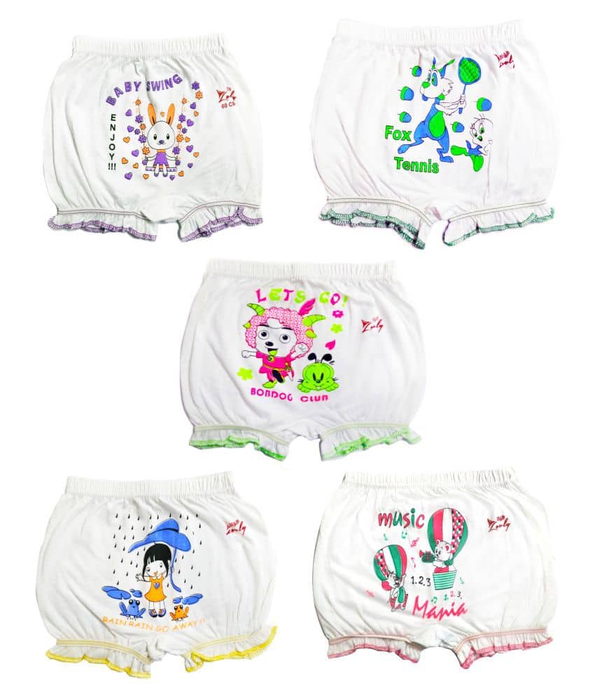 HAP Pack of 5 Cotton Bloomers For Girls ( White )