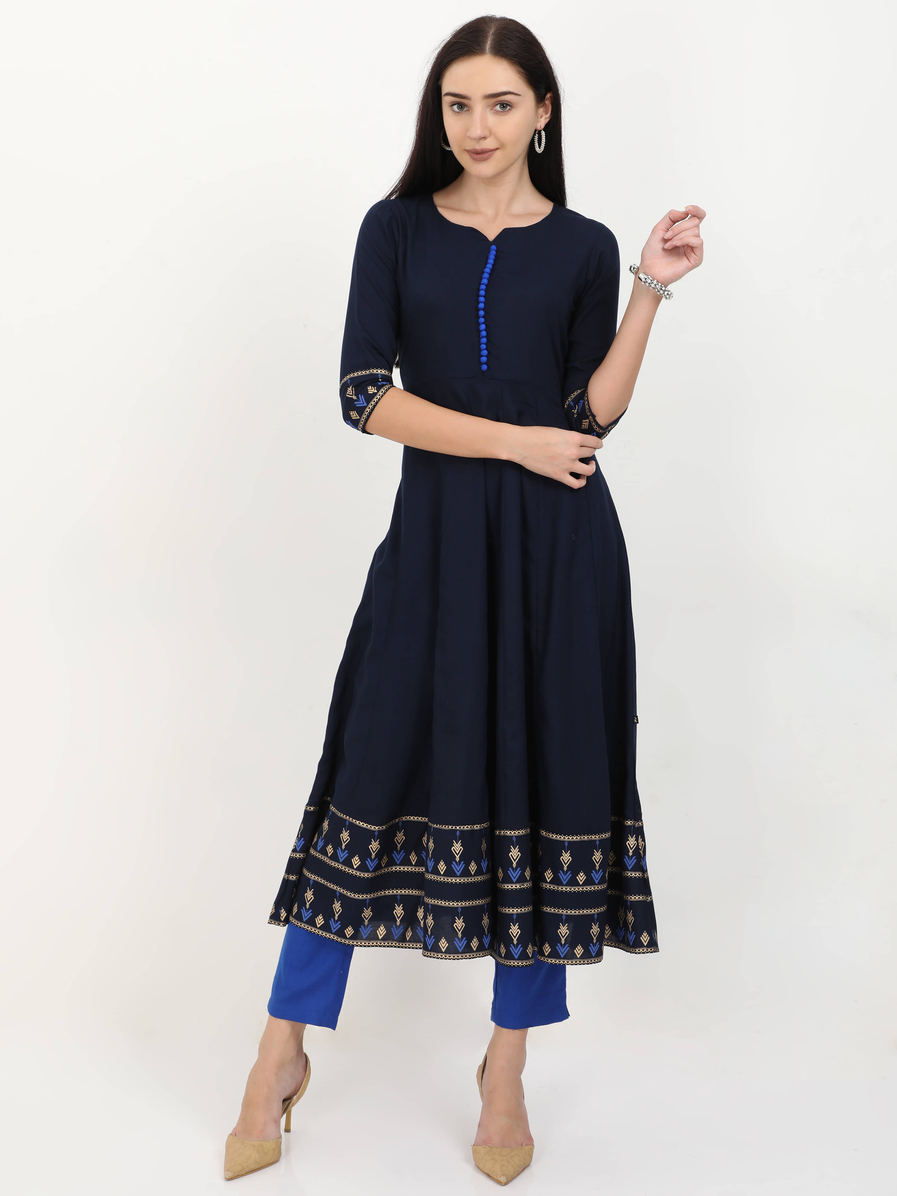 Roar - Navy Rayon Women's Flared Kurti Roar - Navy Rayon Women's Flared Kurti