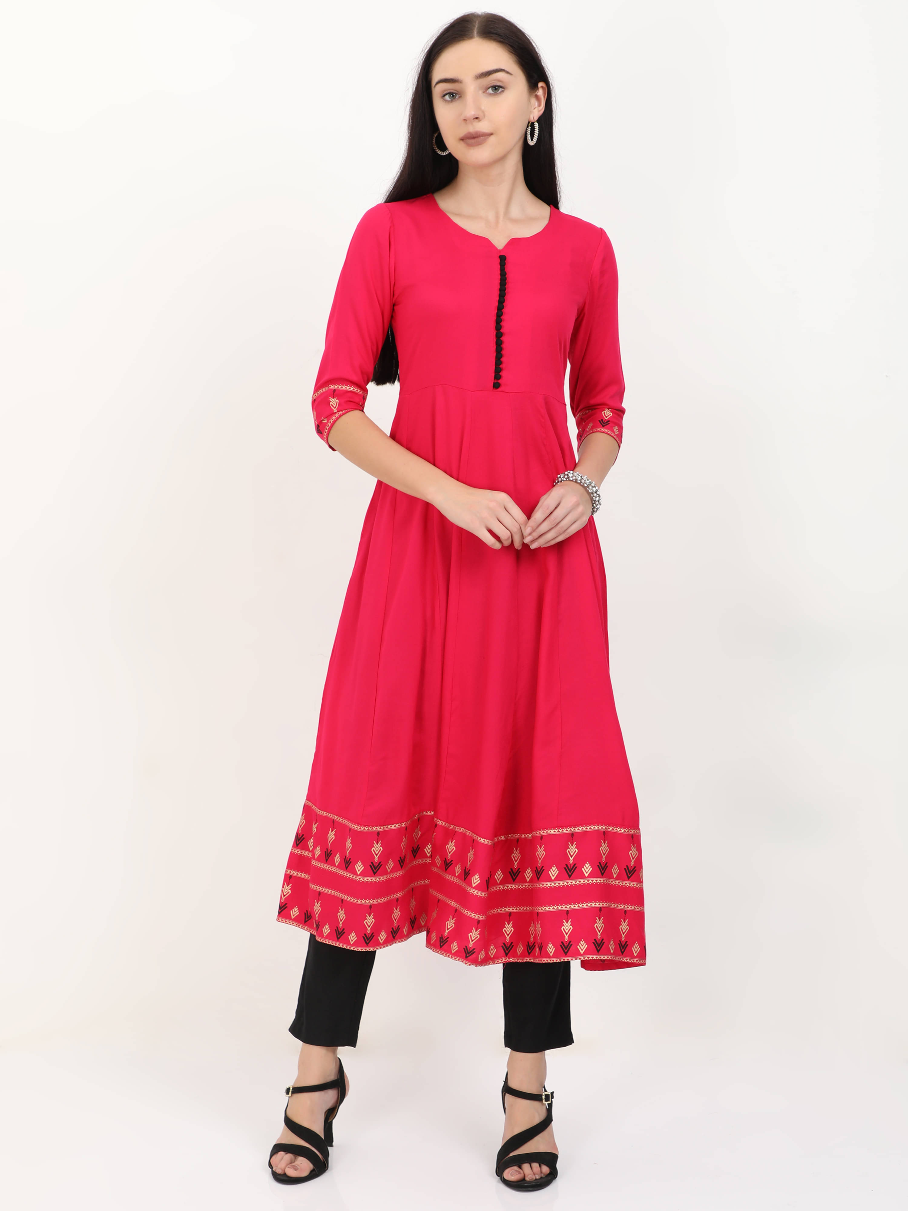 Roar - Pink Rayon Women's Flared Kurti Roar - Pink Rayon Women's Flared Kurti