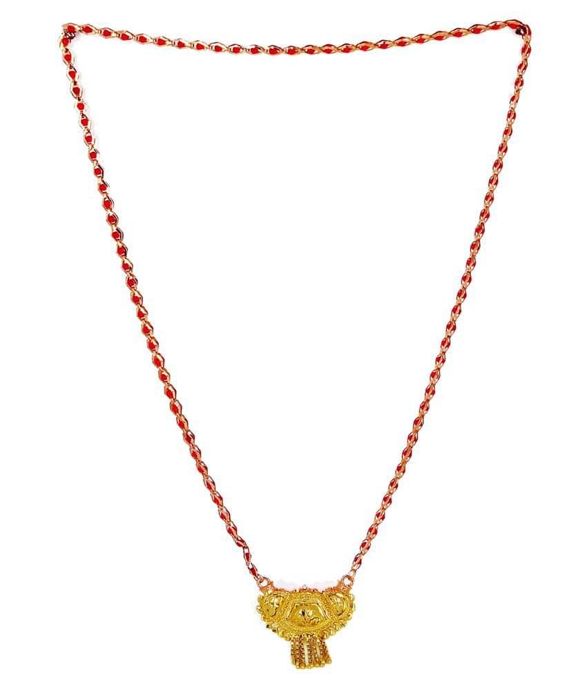     			SHANKHRAJ MALL GOLD PLATED RED BEAD LONG MANGALSUTRA  FOR WOMEN-10038