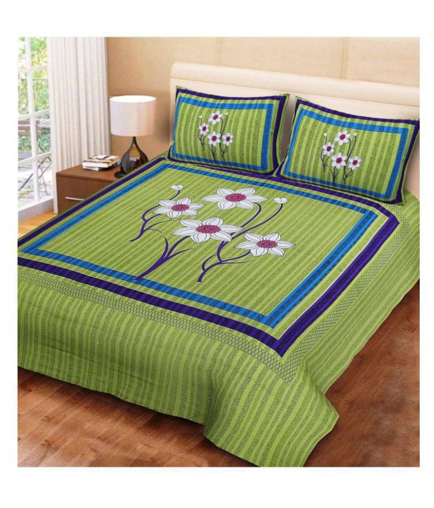 Uniqchoice - Green Cotton Double Bedsheet with 2 Pillow Covers Uniqchoice - Green Cotton Double Bedsheet with 2 Pillow Covers