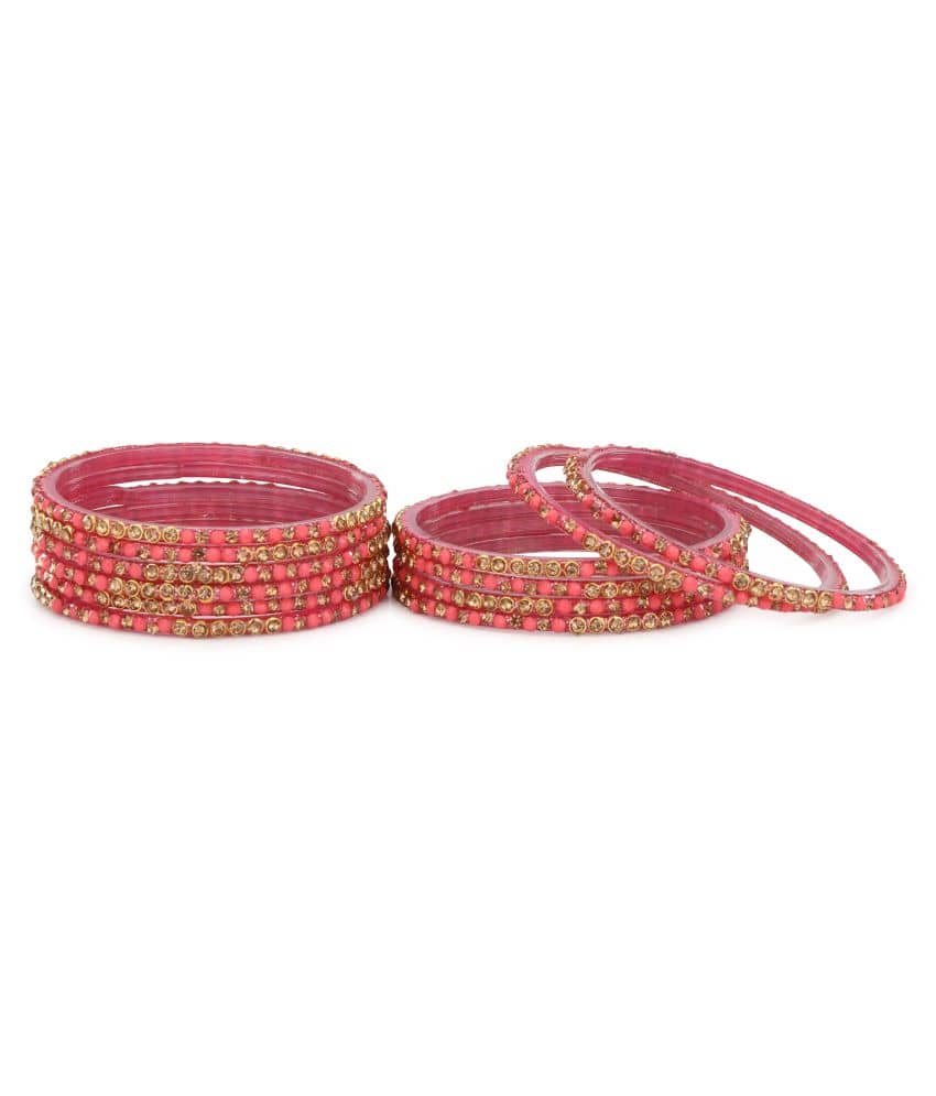 Somil Hand Decorative Traditional/ Fashionable Glass Bangle/ Kada Set Ornamented With Colorful Beads For Stylish Attractive Look (Pack Of 12) Pink_2.8 - Bangles & Bracelets | Buy online on ZillyBuy