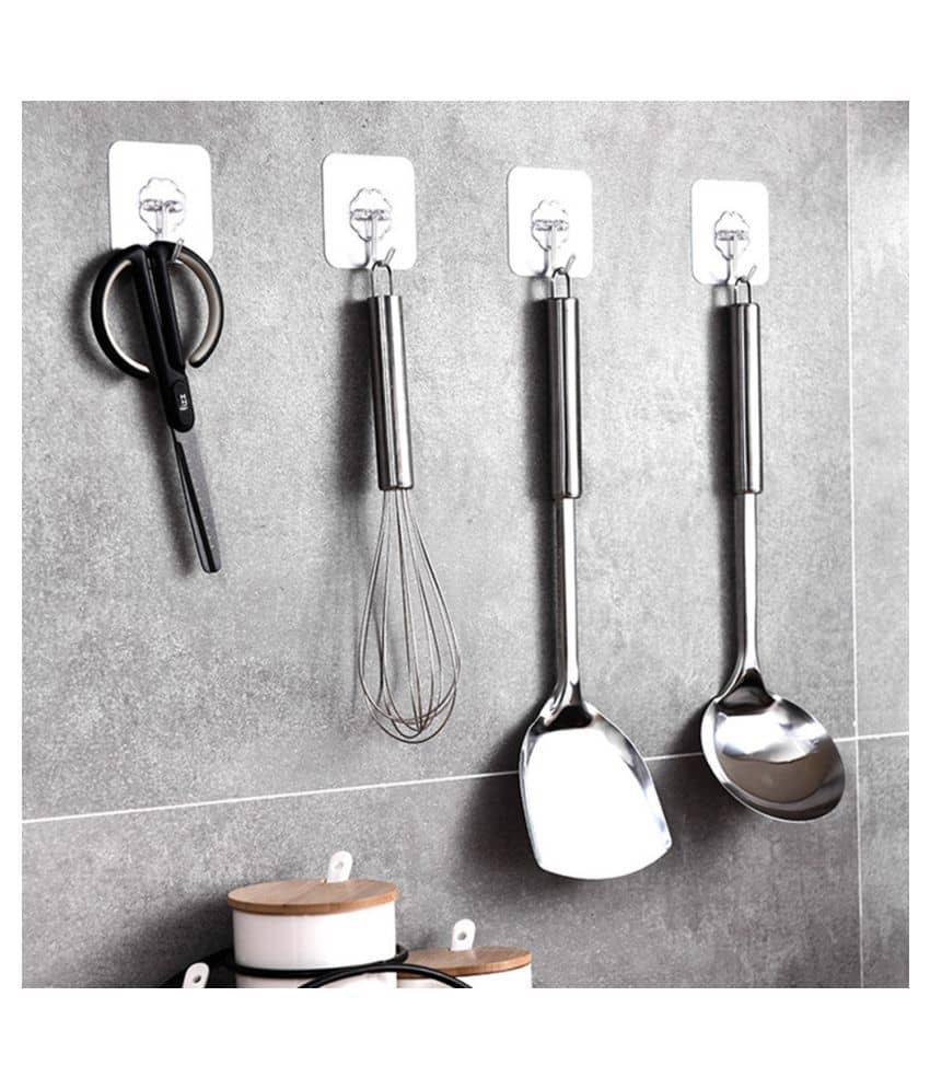 DAKADU Pack of 18 Adhesive Hooks for Walls Heavy Duty Utility Hook Transparent Reusable No Drill Wall Hangers for Key Holder Calendars Photo Frame Cloth Decoration Kitchen Tools Bathroom