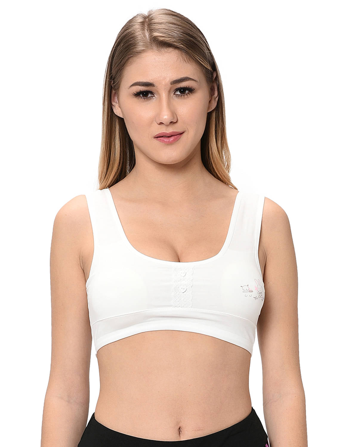     			Elina White Cotton Solid Sports Bra