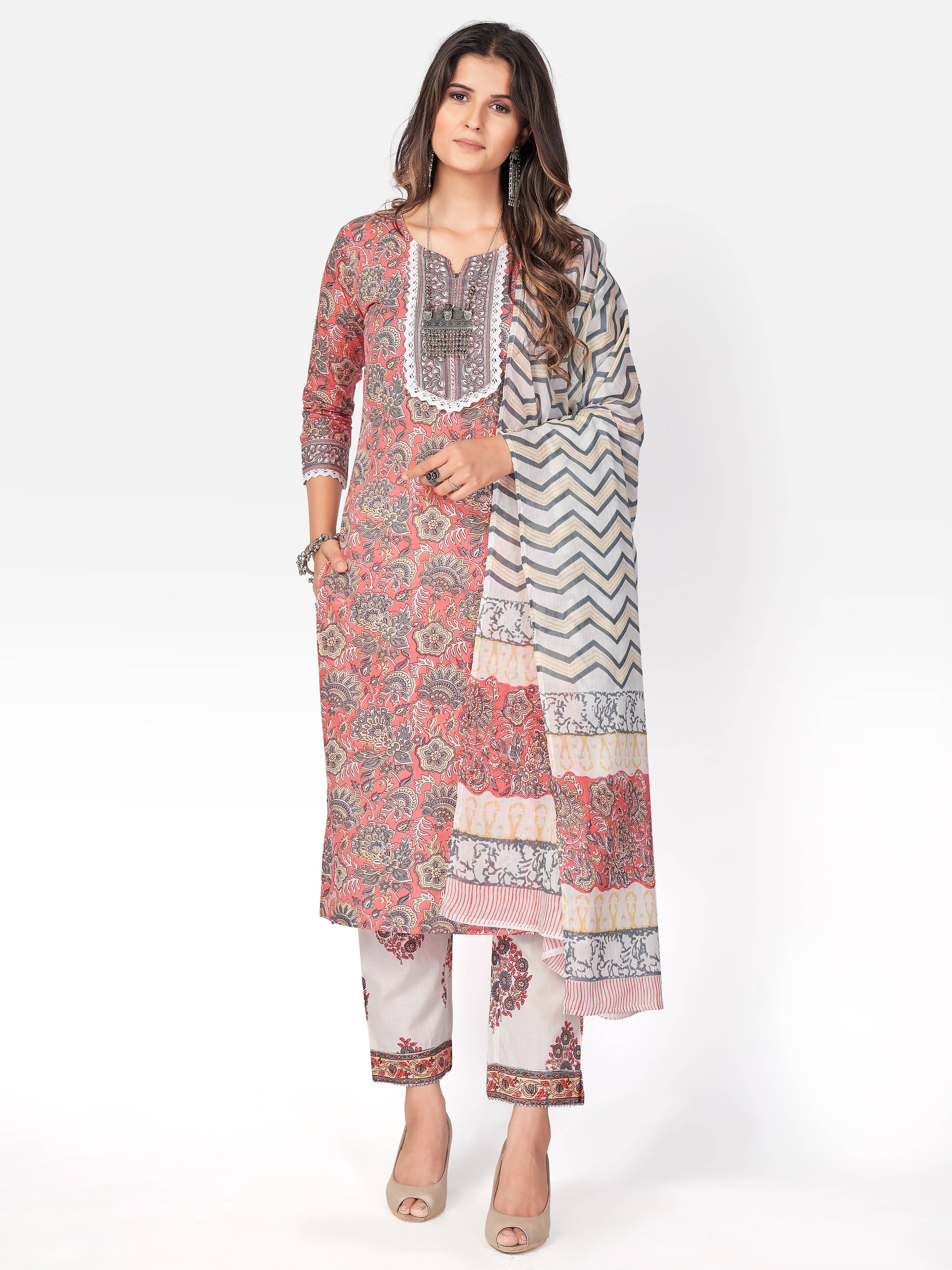 Vbuyz - Pink Straight Cotton Women's Stitched Salwar Suit ( Pack of 1 )