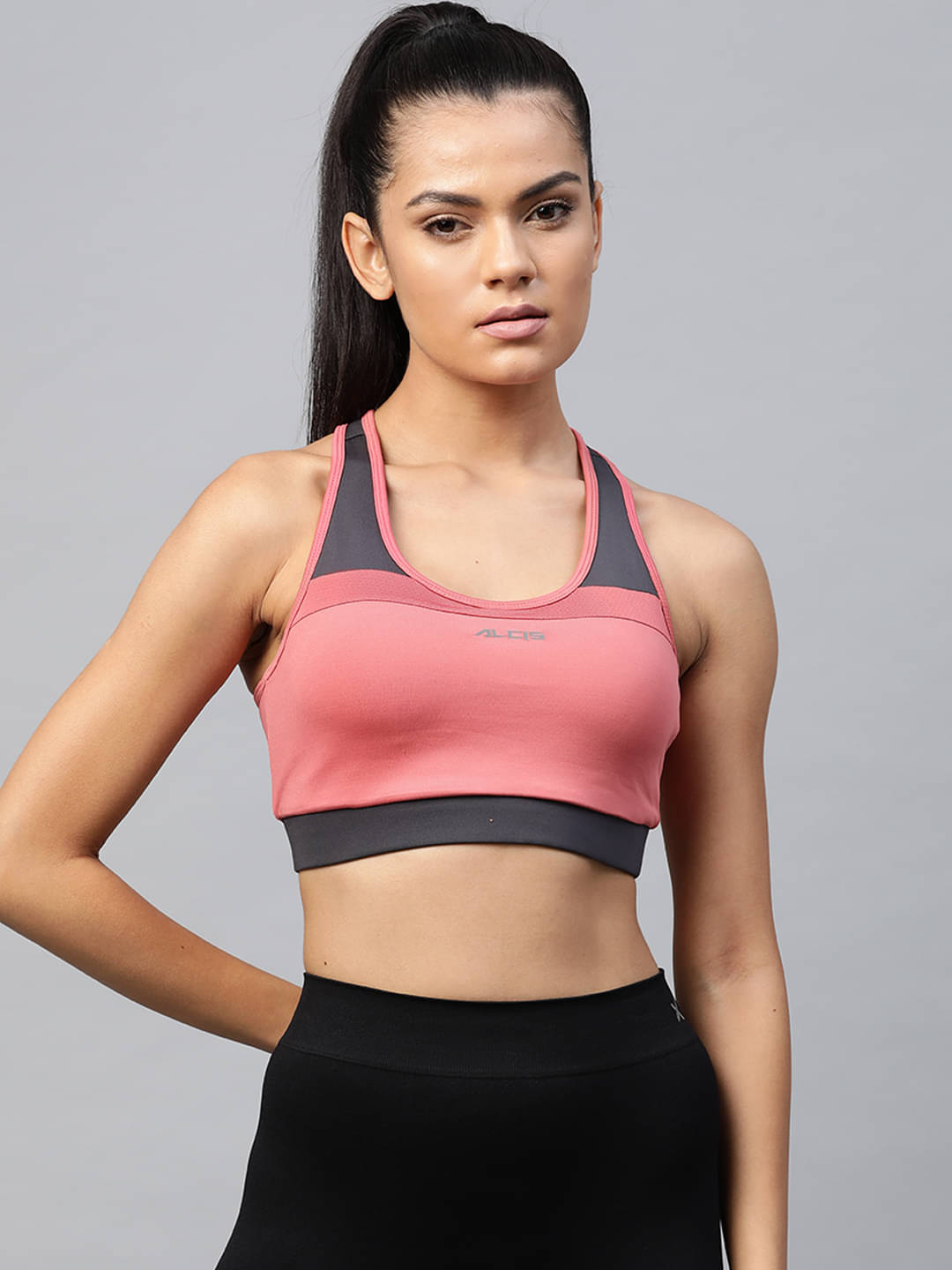     			Alcis Pink Polyester Color Blocking Sports Bra