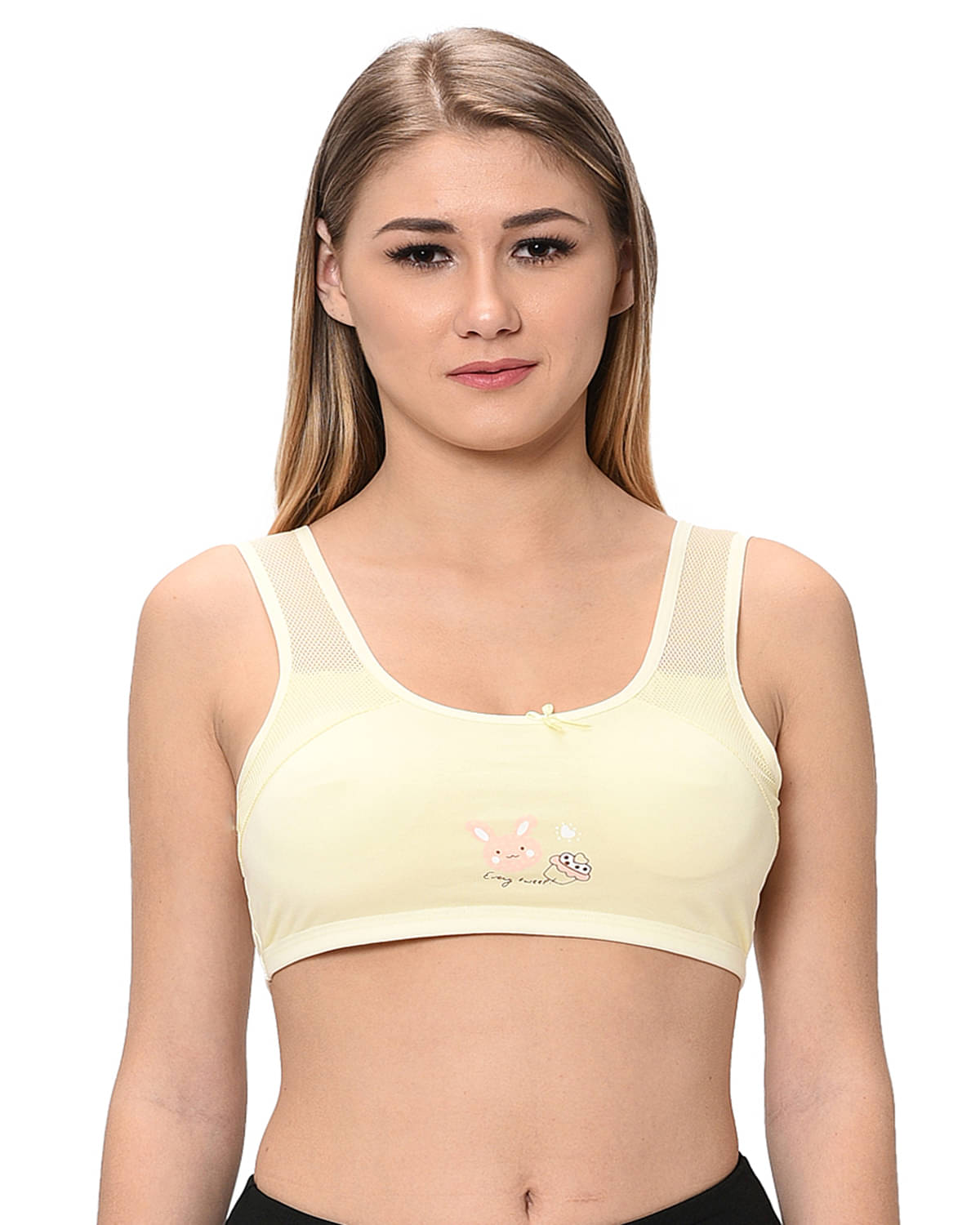     			Elina Yellow Cotton Solid Sports Bra