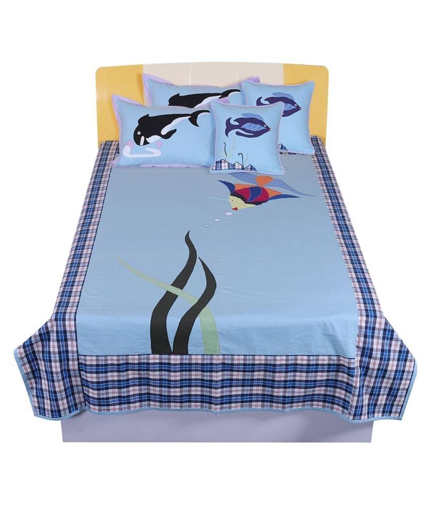     			HUGS N RUGS Cotton Single Bedsheet ( Blue )