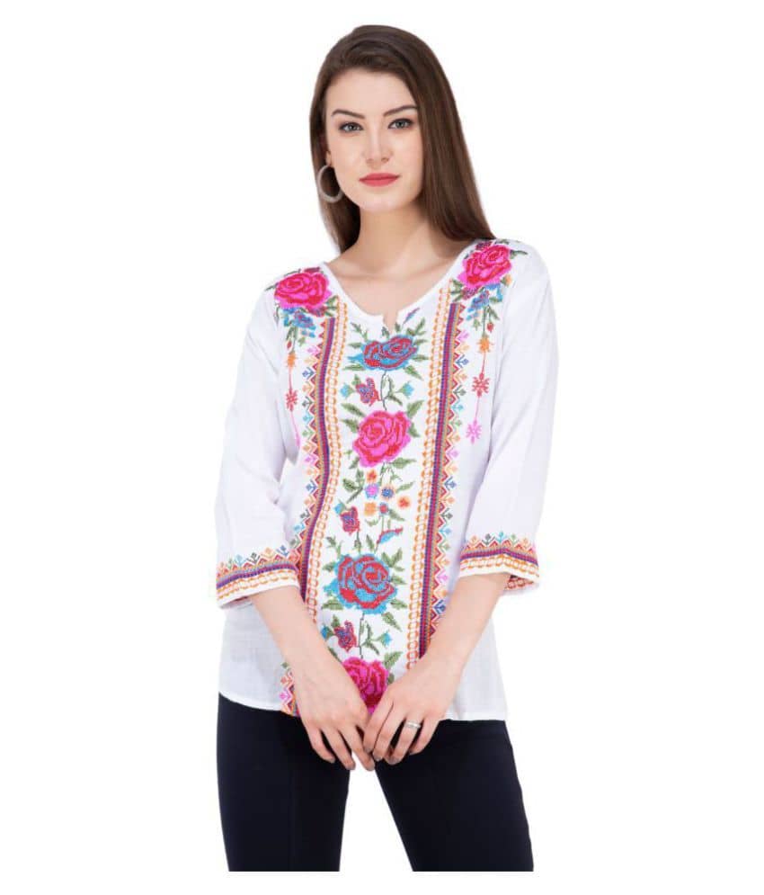 SAAKAA Women's Rayon Regular Top ( White )