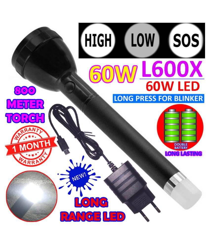     			2in1 700M 60W RECHARGEABLE FLASHLIGHT WITH DUAL LED LONG PRESS FOR BLINKER Above 50W Flashlight Torch Ever day Use Purpose - Pack of 1