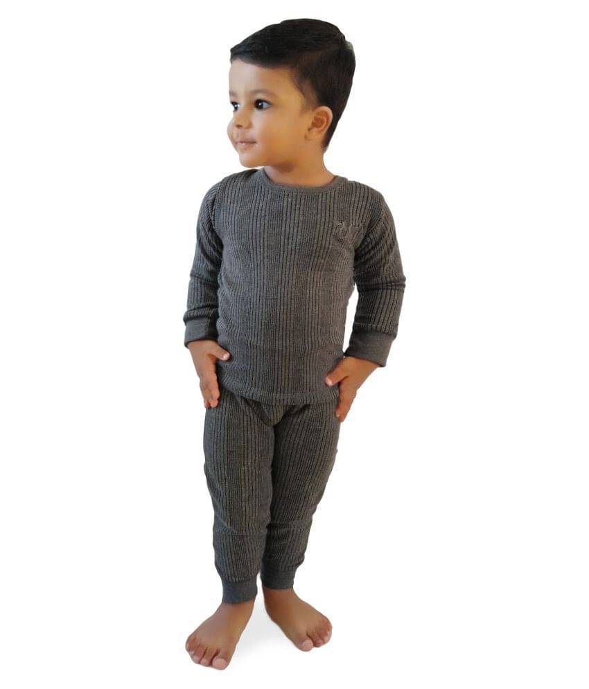     			HAP Single Baby Girls Cotton Blend Thermal Top & Bottom Set ( Gray )