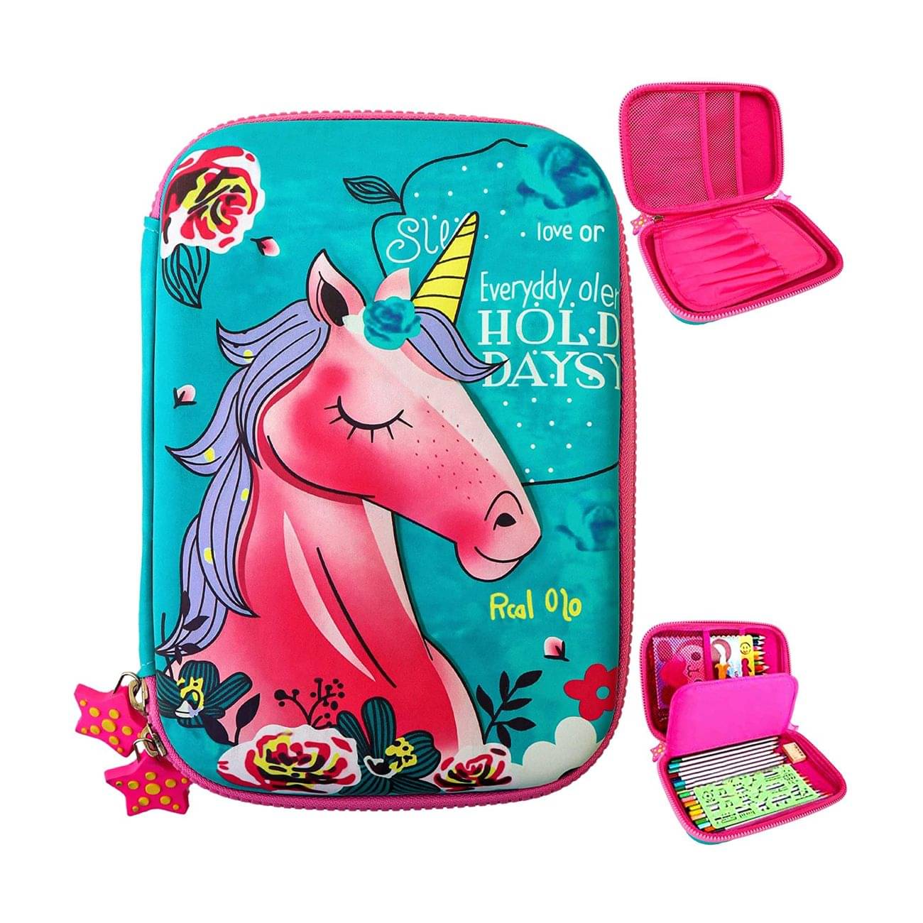     			Unicorn Hardtop EVA Pencil Pouch Case with Compartments Stationery Box for Kids (Large Capacity, Multicolour)